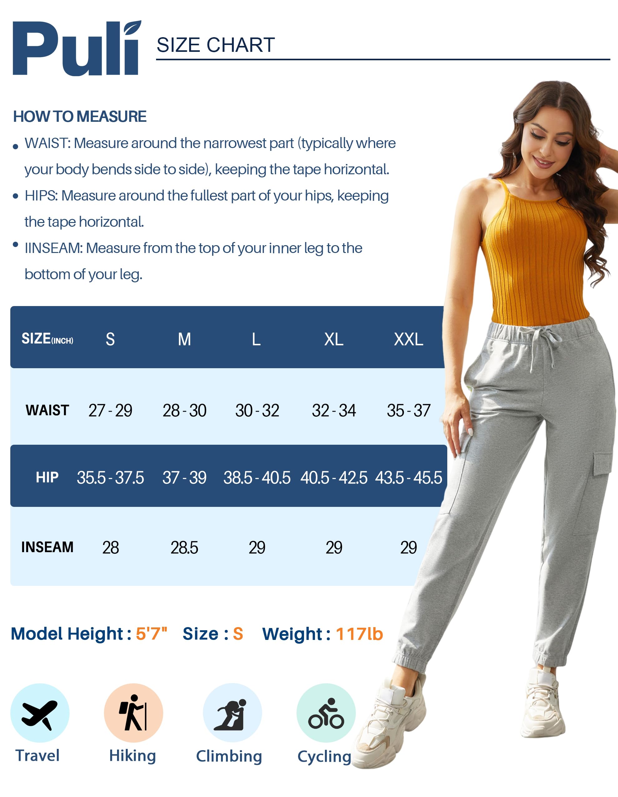 PULI Women's Loose Cargo Sweatpants Pockets Sporty Gym Athletic Fit Jogger Pants Yoga Lounge Trousers