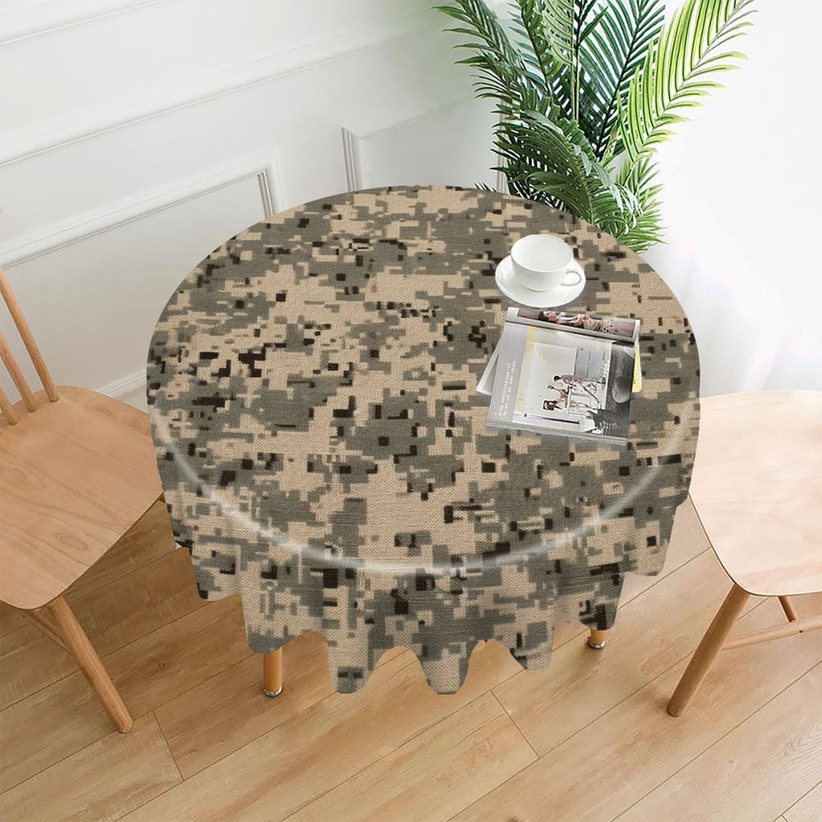 VstaDank Army Digital Camouflage Tablecloth Easy to Clean Polyester Round Table Cover Washable Round Table Cloth Wrinkle-Free Circle Decoration Tablecloth for Kitchen Dining Room 60"
