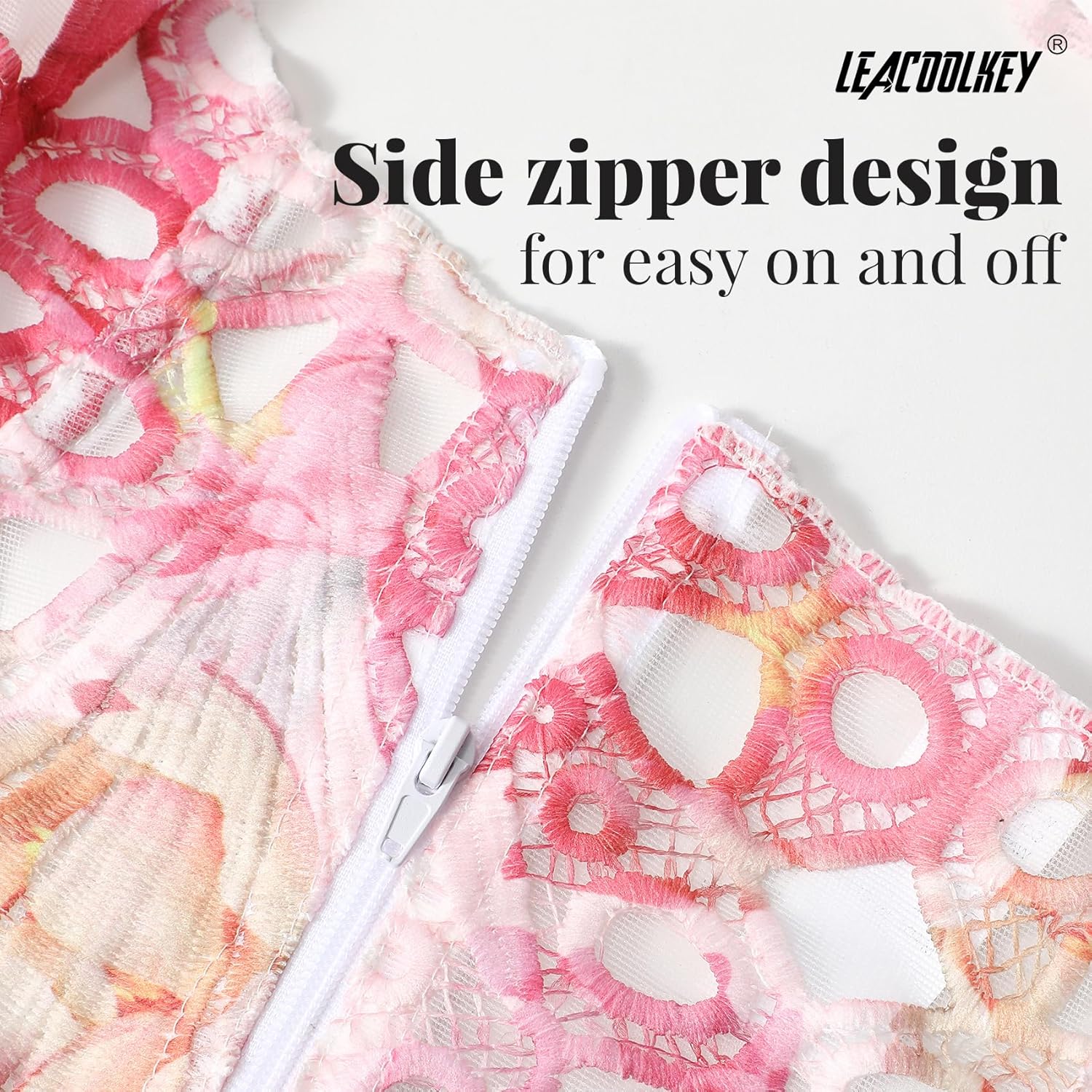 LEACOOLKEY Lace Corset Top for Women Sexy Sheer Floral Bustier Going Out Lace-up Bralette Club Party Concert Crop Top - Image 4