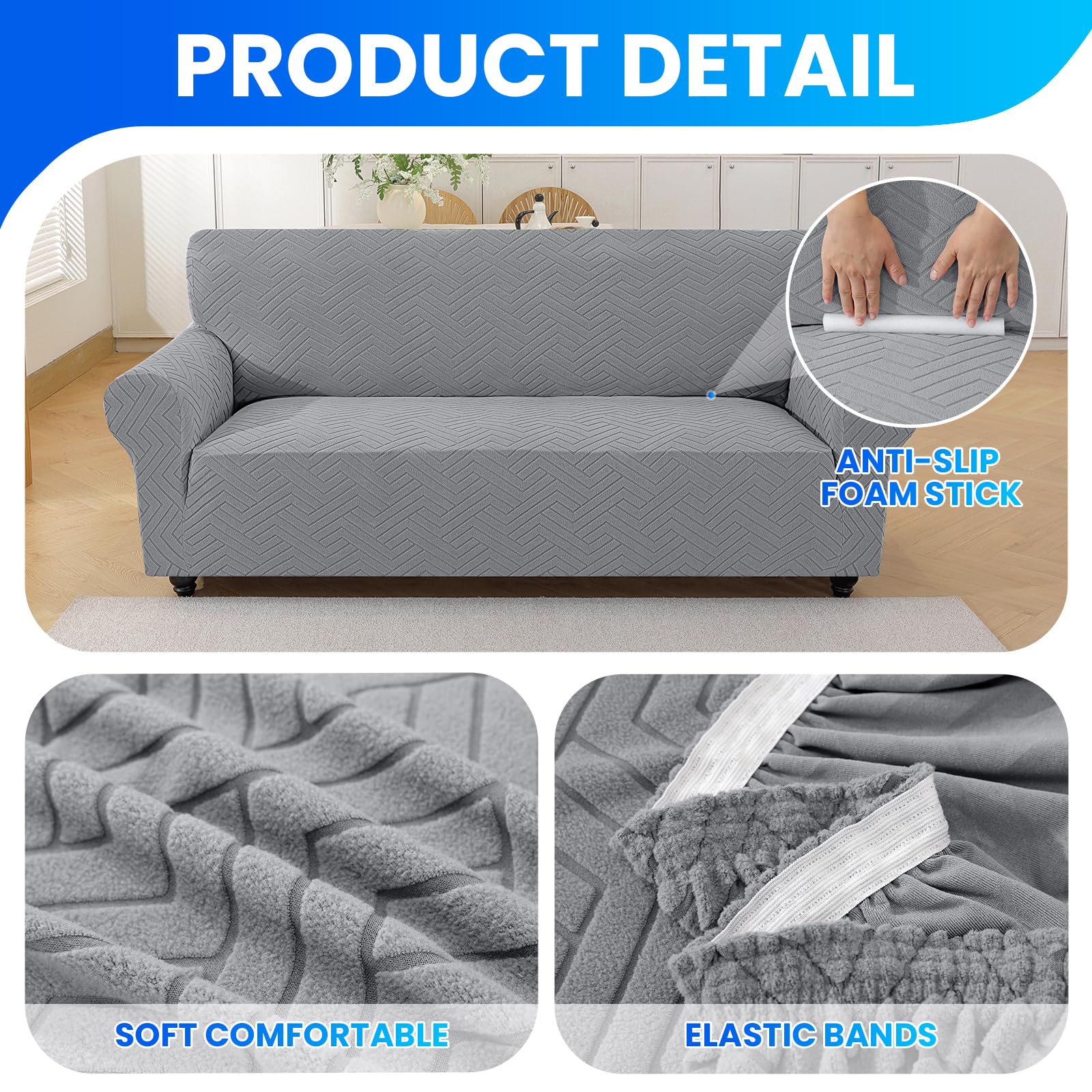 Stretch Sofaüberzug 4 Sitzer, Sofabezug rutschfest Mit Armlehnen, Universal Sofa Überzug Durable, Moderne Kratzfester Sofa Cover, Waschbare Sofaüberzug Für Wohnzimmer, Hellgrau
