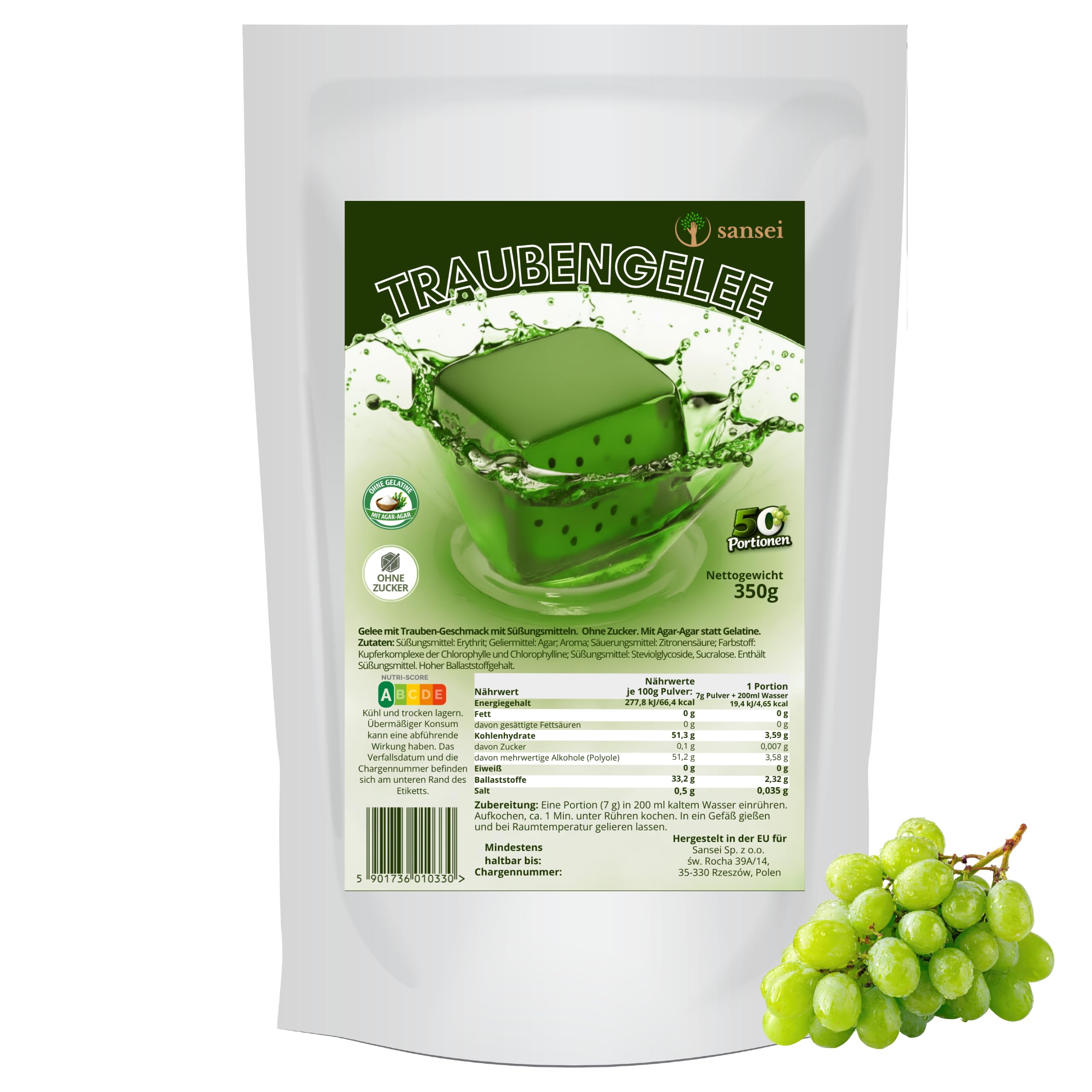 Sansei Galaretka wege bez cukru z Agar Agar 350g (Winogrono)