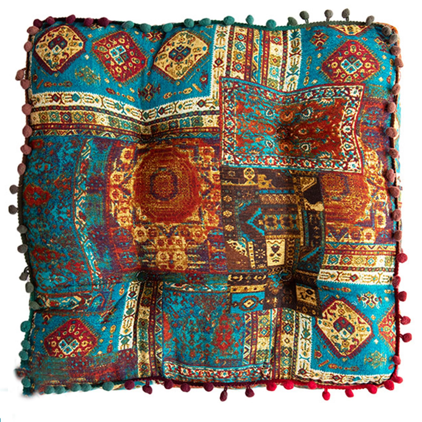 ELEFOCUS Blue Bohemian Seat Cushion,Indoor Boho Chair Cushions for Dining Chairs，Square Chair Pad，Decorative Seat Cushions for Kitchen Chairs(Blue