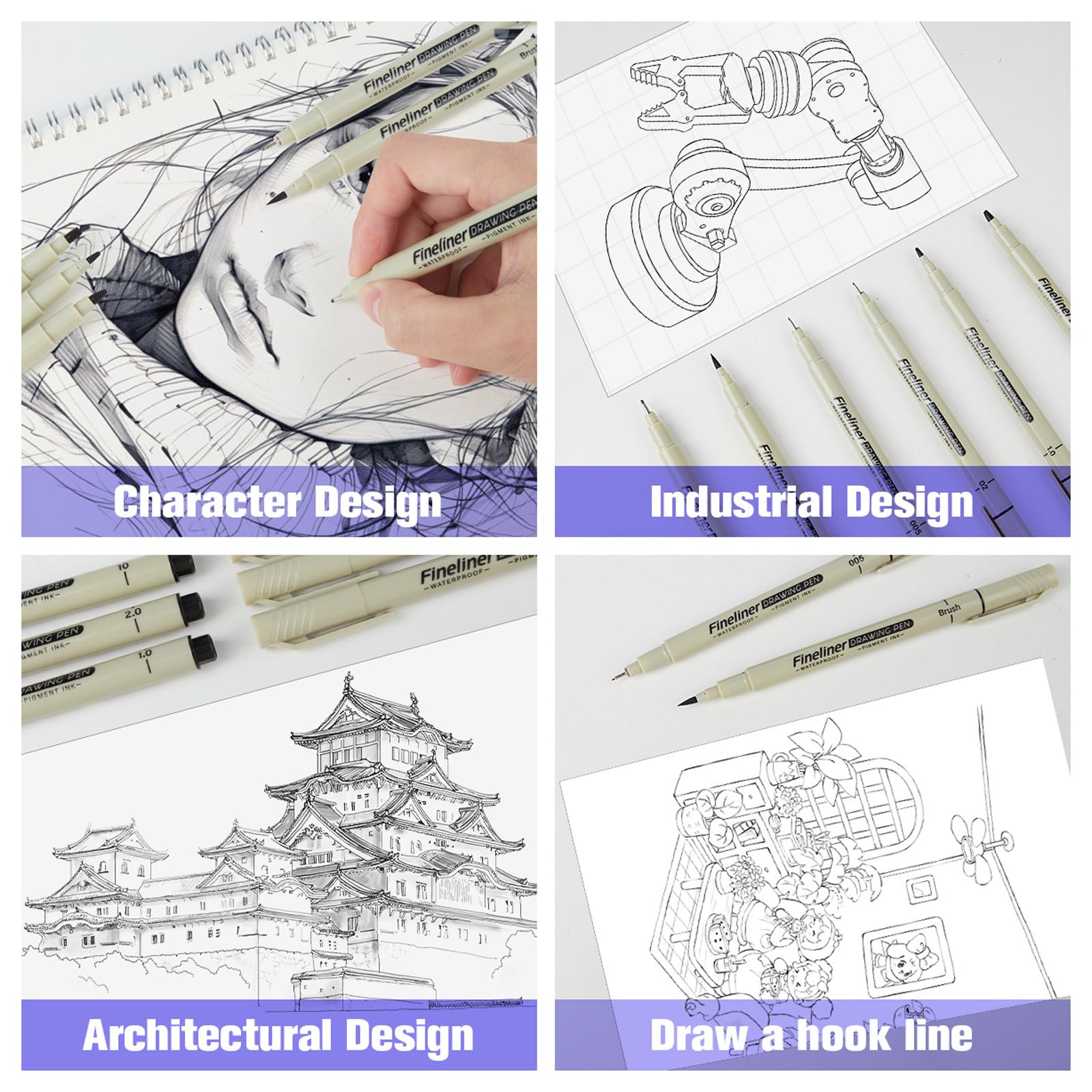 Penne da Disegno Nere 12 Pezzi Fineliner Nero Punta Fine Diverse Larghezze per Disegno Tecnico Illustrazioni Schizzi Manga