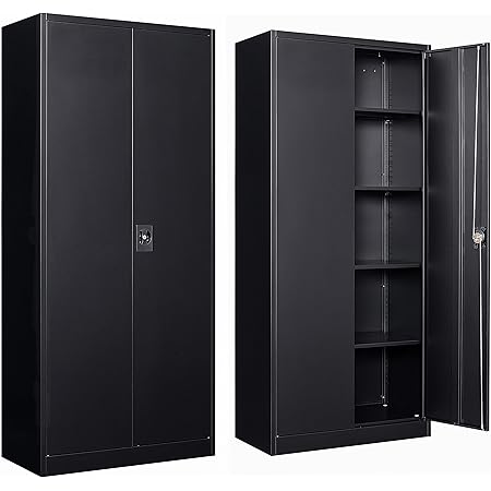 SISESOL Wide & Deep Metal Storage Cabinet With Lock & 5 Adjustable Shelves 72 Red Black Garage Storage Cabinet Locking Doors Lockable Cabinets Home Office Sho