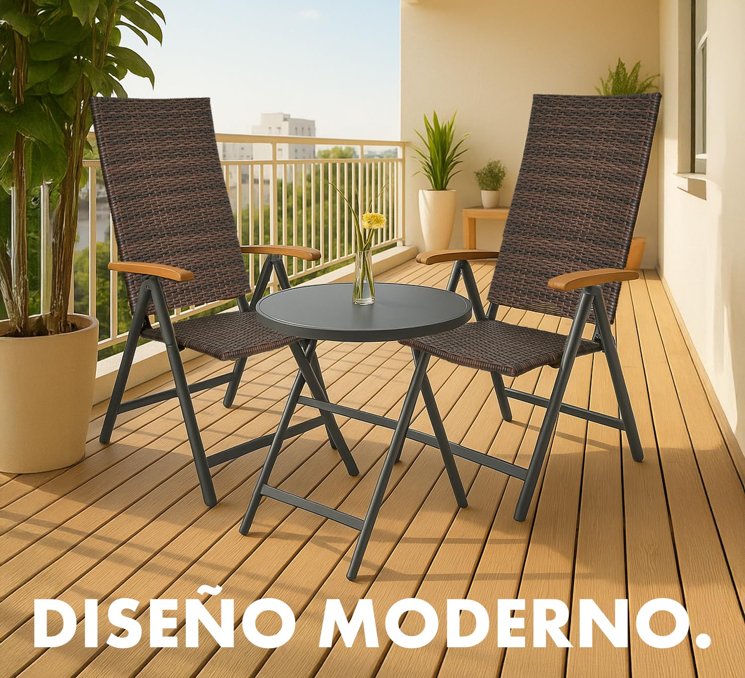 BRUBAKER Modena Silla de Jardín - Respaldo Alto Plegable - Respaldo Regulable en 7 Posiciones - Sillas Plegables Metal - Resistentes a la Intemperie - Gris/Marónn