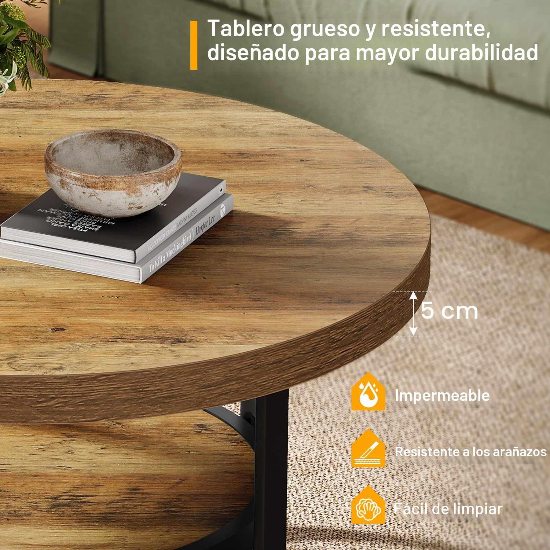 Tribesigns Mesa Auxiliar Redonda para Sala de Estar, Mesa Central de 2 Niveles con Estante de Almacenamiento, té Industrial de cóctel de 80 cm con Patas de Metal curvadas Resistentes (Marrón)