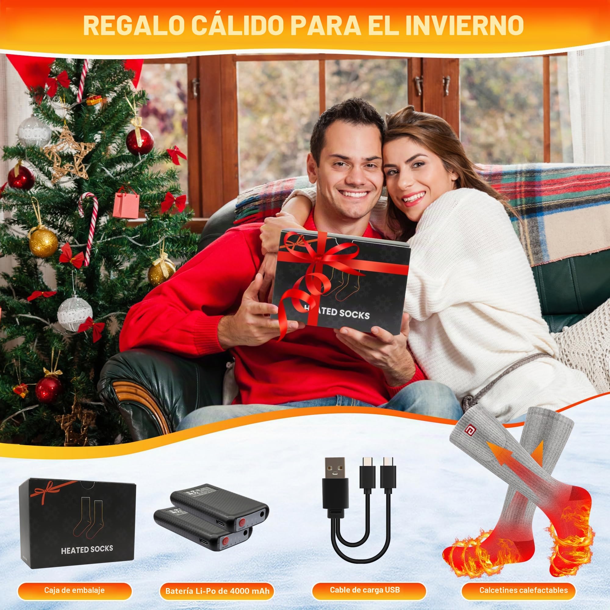 Svpro Calcetines eléctricos Recargables para Hombres y Mujeres Calcetines calefaccionados con batería de 4000mAh 3 ajustes de Calor Calcetines de Clima frío Calentamiento hasta 12 Horas