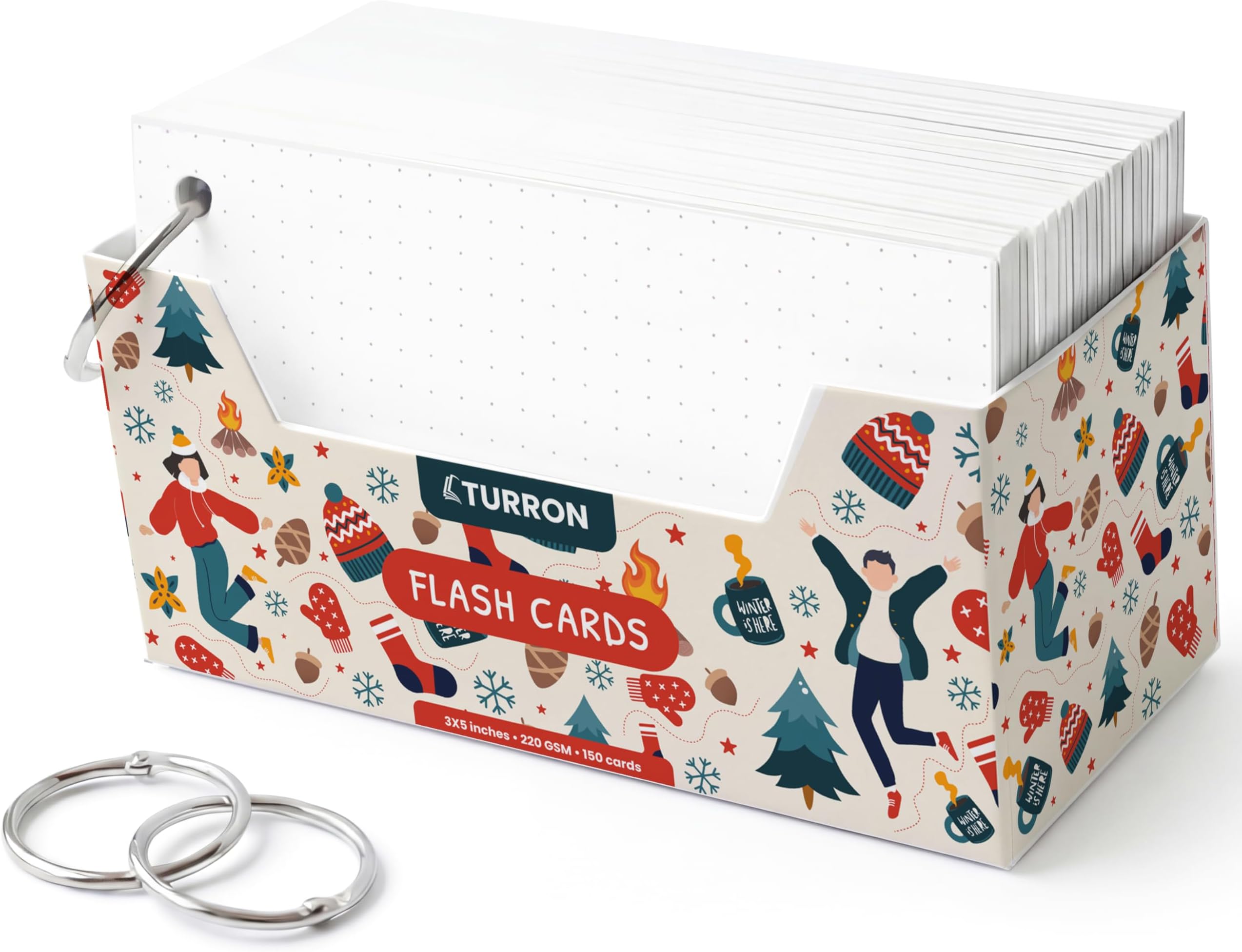 Blank Index Flash Cards with Binder Rings for Study, Notes & Revision (150, White, 3 x 5 Inch, Dotted)