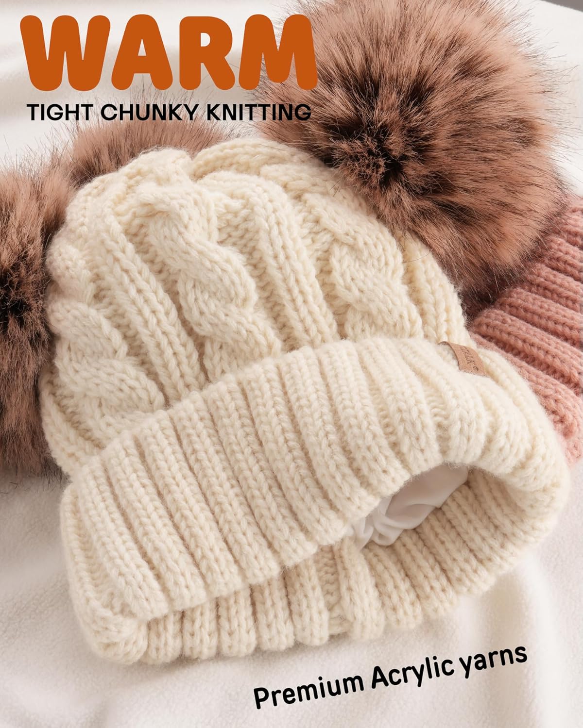 FURTALK Toddler Warm Winter Hat Kids Baby Knitted Soft Beanie with Double Faux Fur Pom Poms for Girls Boys - Image 2