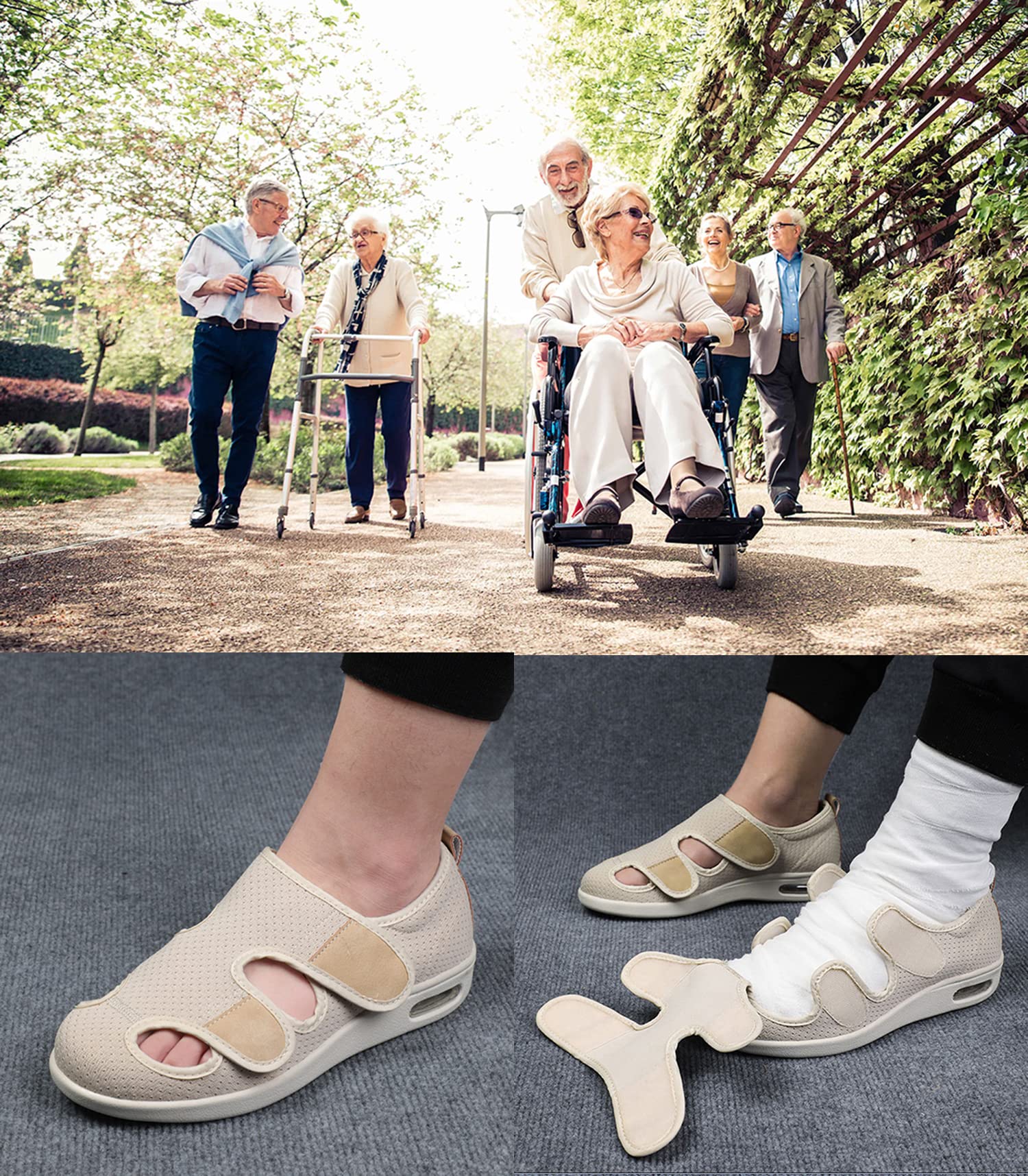 Scarpe da passeggio con cuscino d'aria Scarpe da passeggio per diabetici ortopedici artrite regolabile Pantofole da casa con edema Piedi gonfi Scarpe extra larghe