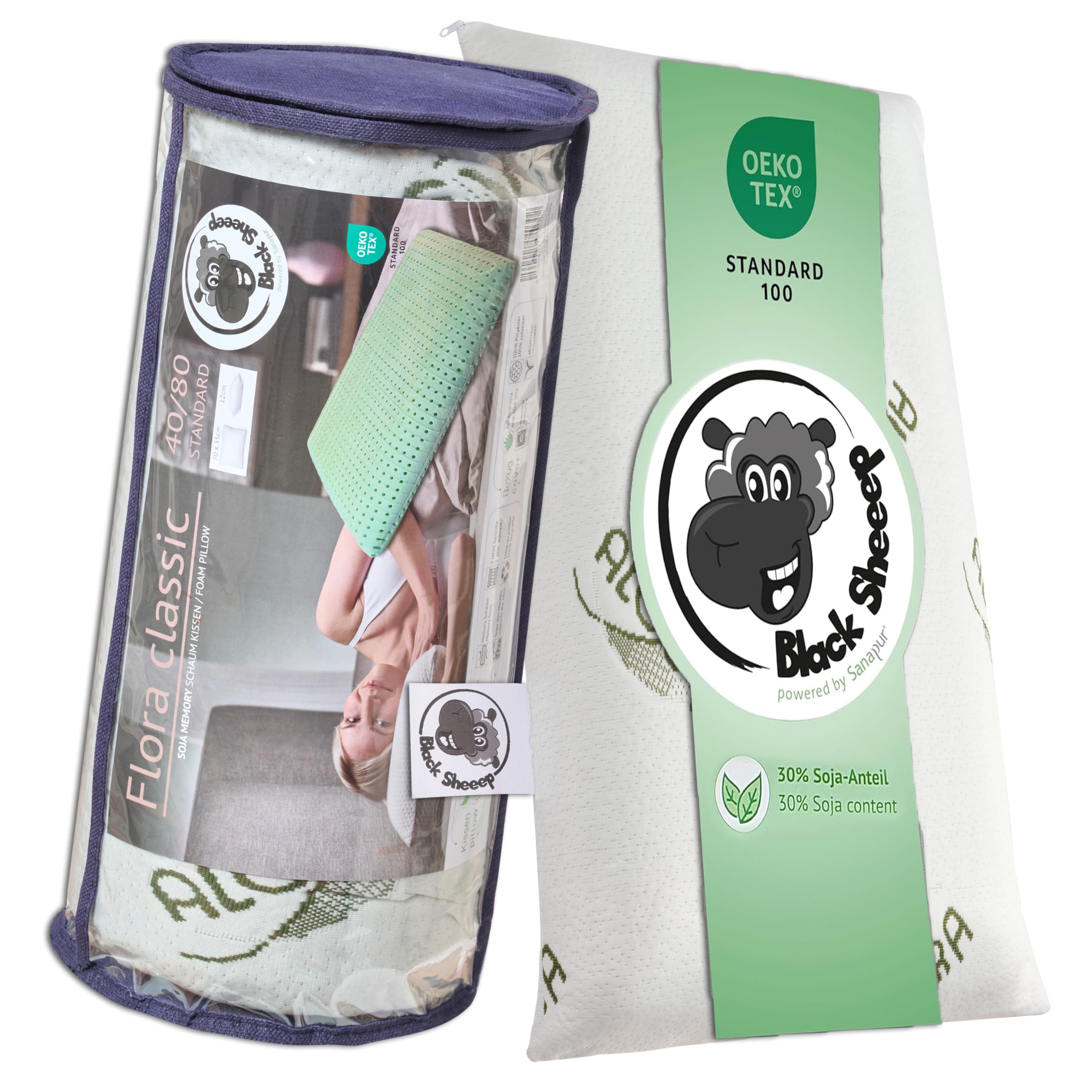 Black Sheeep Flora Classic Schlafkissen 40x80 – Ergonomisches Memory-Schaum Kopfkissen mit 30% Soja-Anteil, allergikerfreundlich, Nackenstützkissen (Standard-Kissen)
