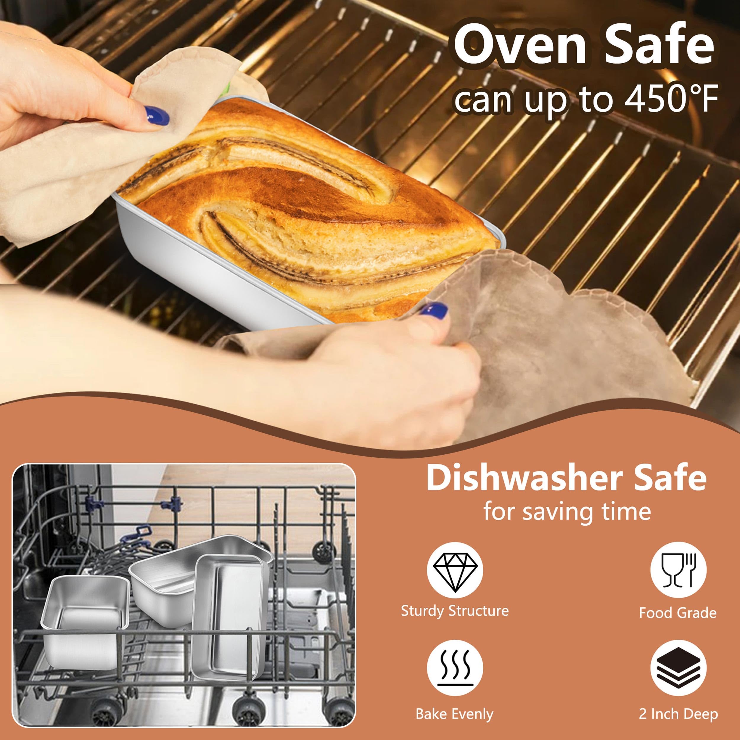 LIANYU Mini-Kastenform zum Backen von Brot, 16,3 x 8,9 cm, Edelstahl, kleine Brotbackform für hausgemachten Hackbraten, Backform, perfekt für Bananen-Sauerteig-Sandwich, spülmaschinenfest, 12 Stück | Kastenform für hausgemachten Hackbraten, Backform, perf
