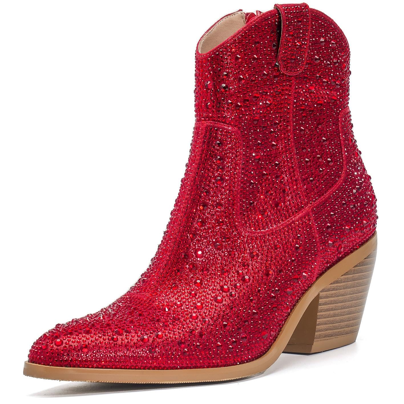 SO SIMPOK Rhinestone Cowboy Boots for Women Sparkly Ankle Boots Cowgirl Boots Pointed Toe Party Western Boots