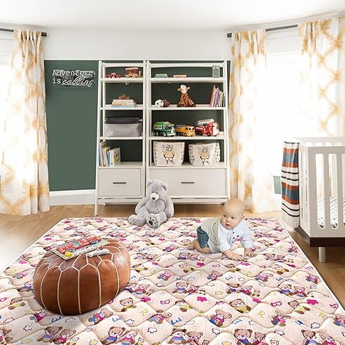 Miniatura 4 de Tiankehan Tapete de juego para bebé de 79 x 63 pulgadas, de espuma más gruesa de alta calidad, de una pieza, tapete antideslizante para gatear,