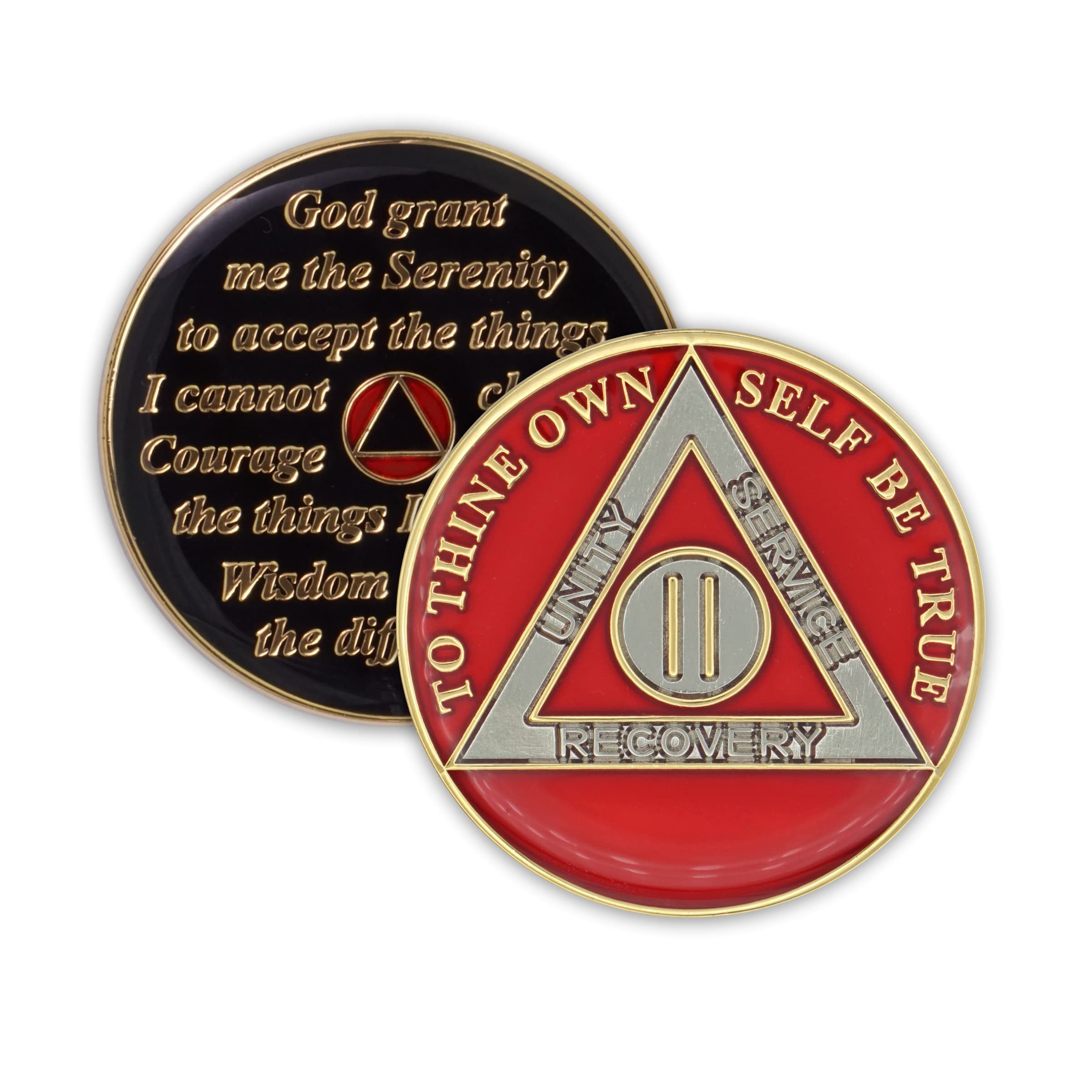 2 Year Sobriety Coin | Triplate AA Chip Recovery Anniversary Token (Red)