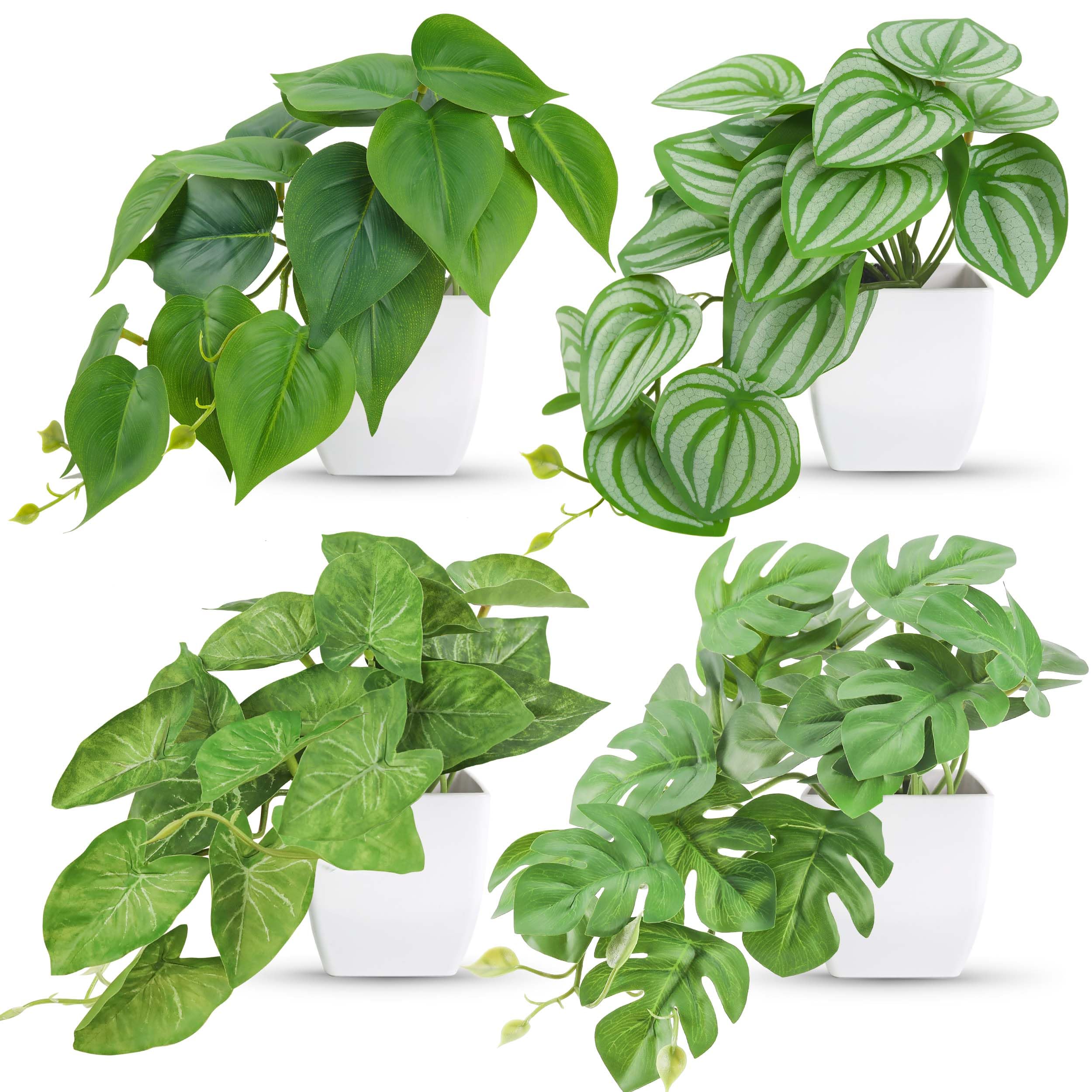 Der Rose 4 Packs Fake Plants Small Artificial Plants for Home Bathroom Office Desk Accessories Living Room Decor Indoor