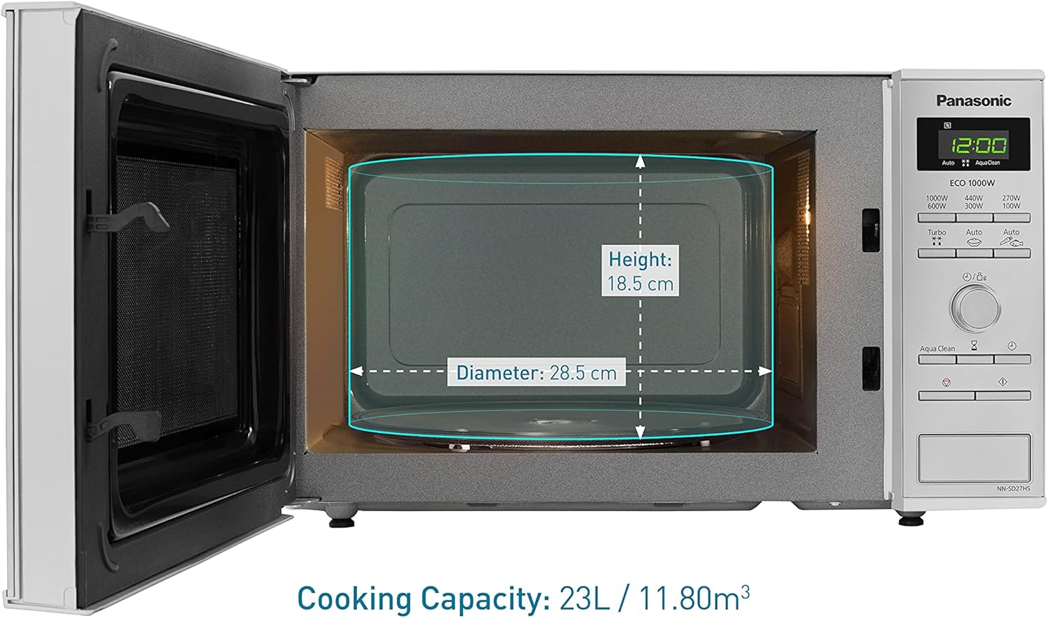 Panasonic NN-SD27HSBPQ Solo Inverter Forno a Microonde, 23 Litri, 1000 W, Acciaio Inox