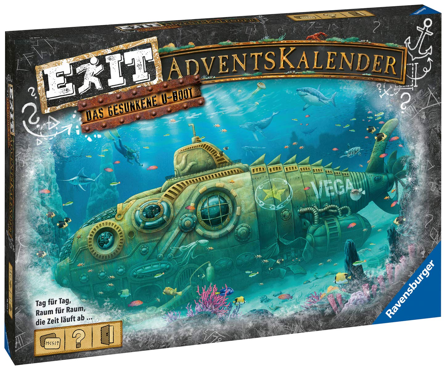 Ravensburger EXIT Adventskalender 2020 - Das gesunkene U-Boot - Ideal für Escape Room-Fans: 24 spannende Rätsel für Kinder ab 10 Jahren, Jugendliche und Erwachsene, 18955