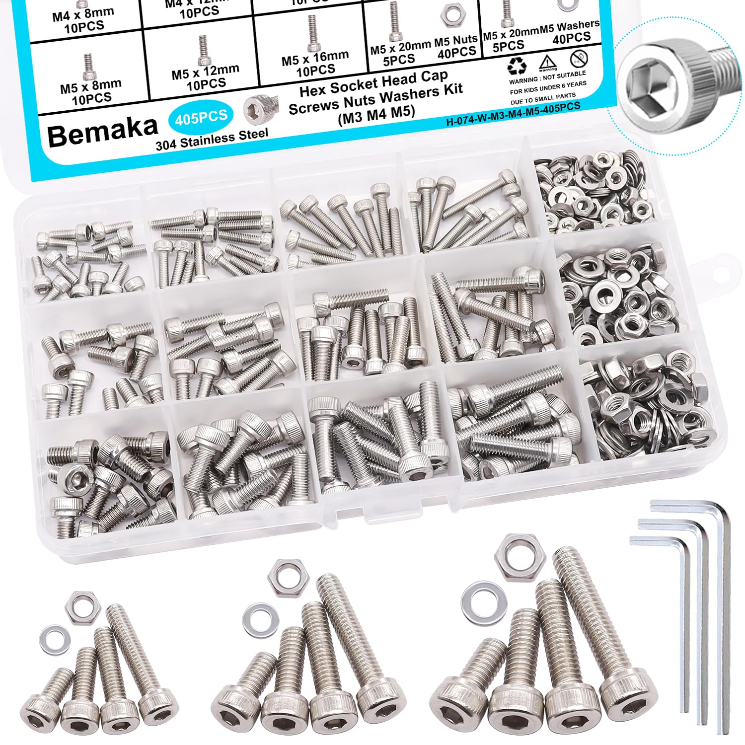 1287Pcs Nuts and Bolts Assortment Kit, 304 Stainless Steel Bolts Machine Screws Hardware Assortment Kit, Metric & SAE Phillips Pan Head Screws, Assorted Bolts, Nuts and Washers Kit — Amazon image 32