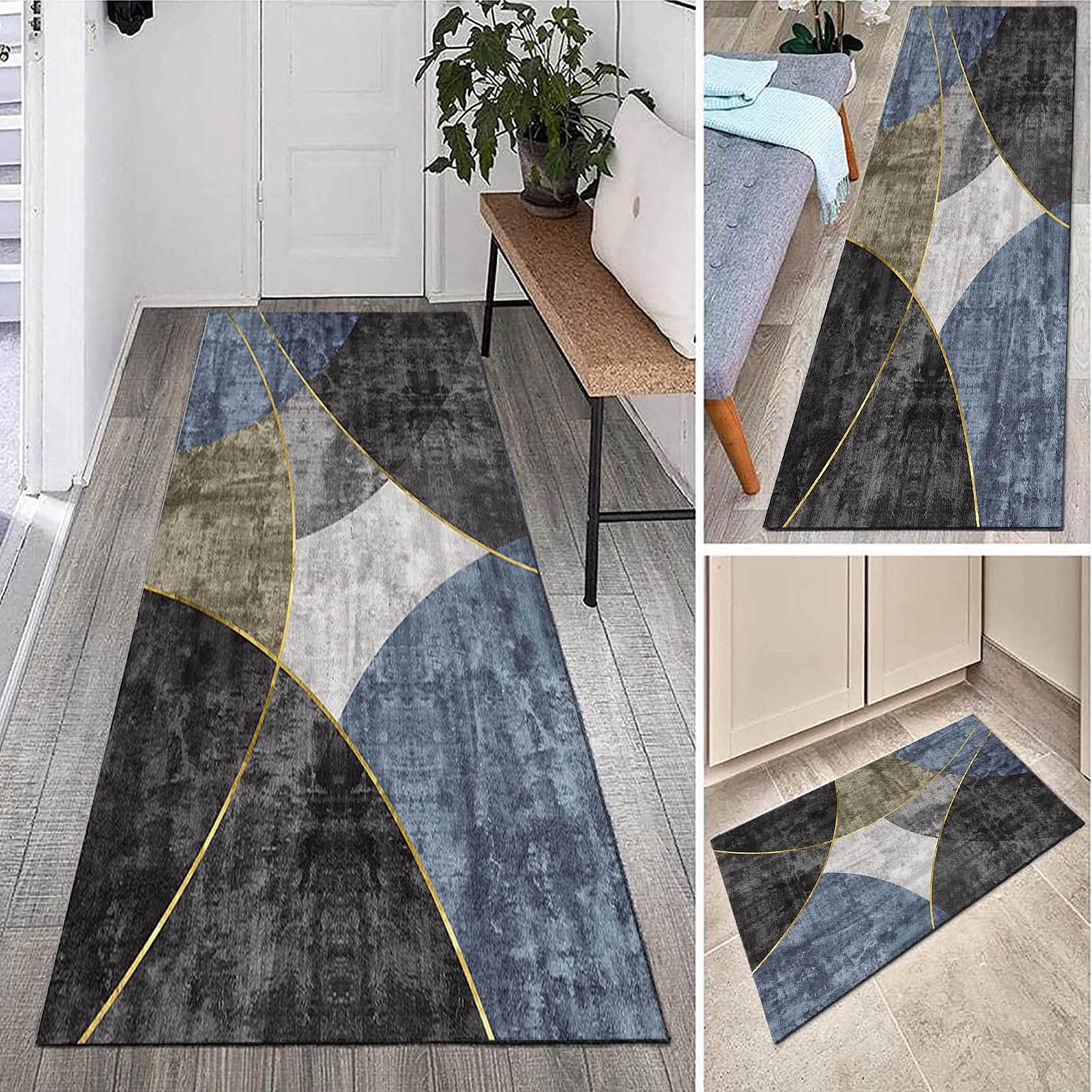 Yjrbz Grey Blue Carpet Runner For Hallway, Kitchen Hall Stairs Narrow Runner Rug, Non Slip Washable Area Rugs Width 60Cm 70Cm 80Cm 90Cm 100Cm (Size : 60X200cm/2Ftx6.6ft)