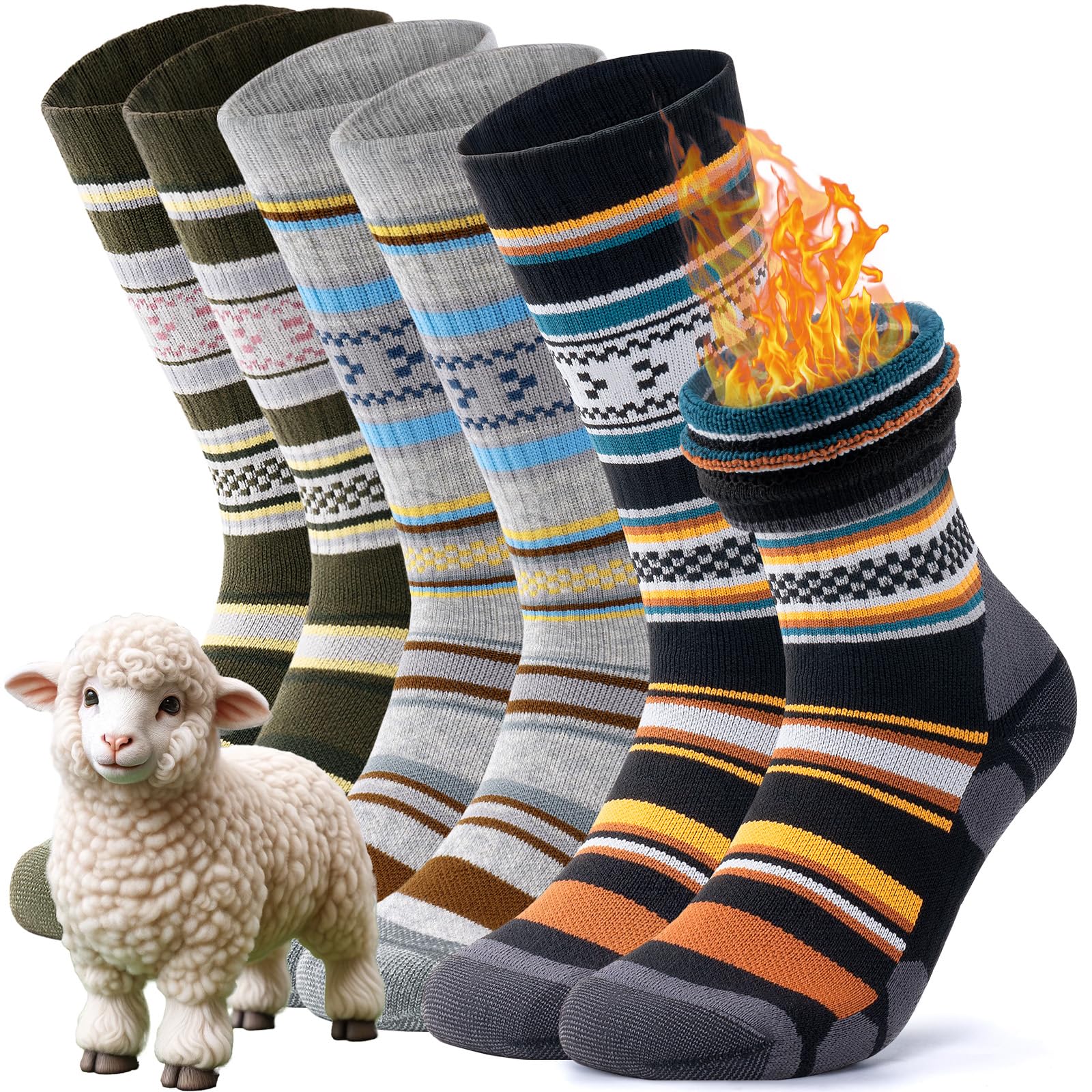 Benirap Merino Socken Wandersocken, Professionell Thermosocken Wintersocken, Outdoor AntiBlasen Trekkingsocken Arbeitssocken Warme Wollsocken skisocken für Herren Damen 3 Paar