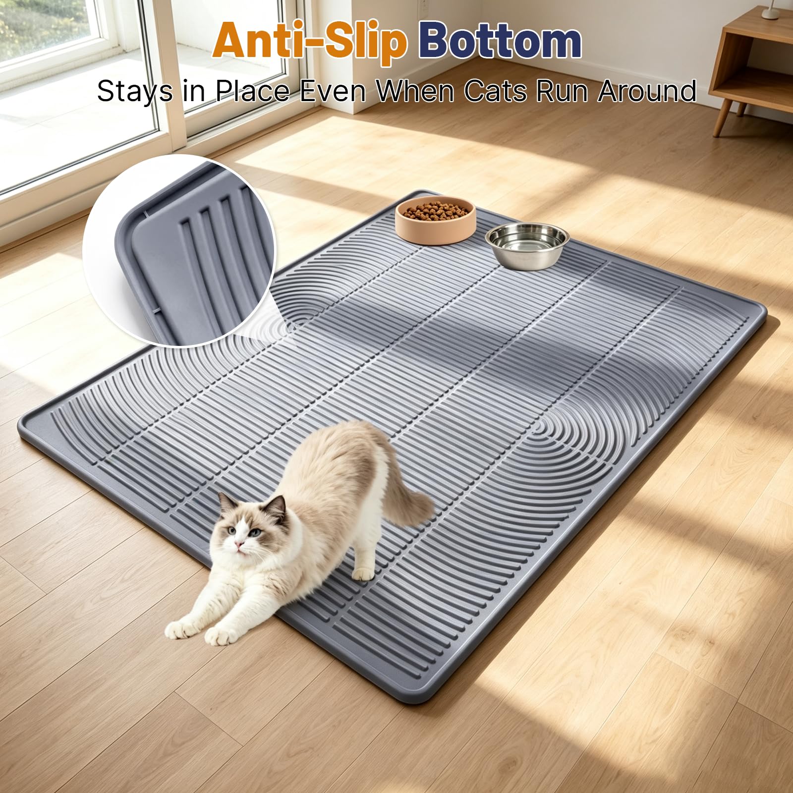 Tappetino per lettiera per gatti, XL, 117 x 88,9 cm, impermeabile, in silicone, grigio