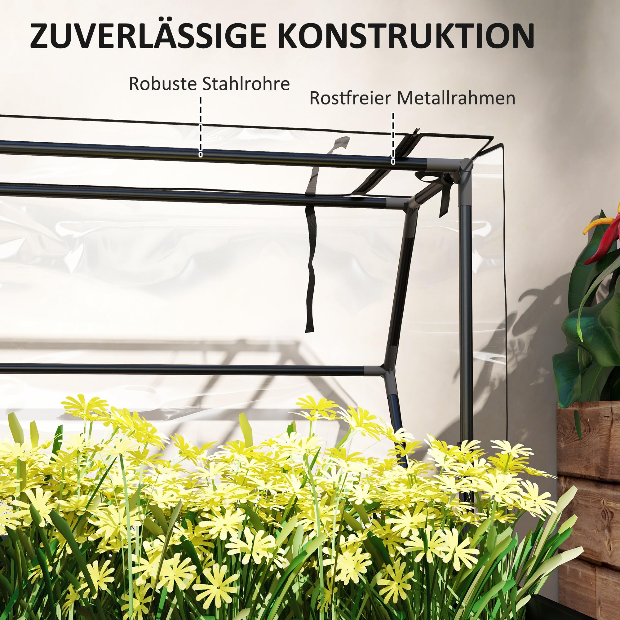 Outsunny Hochbeet mit Abdeckung Wetterbeständig 100 x 48 x 124 cm Schwarz