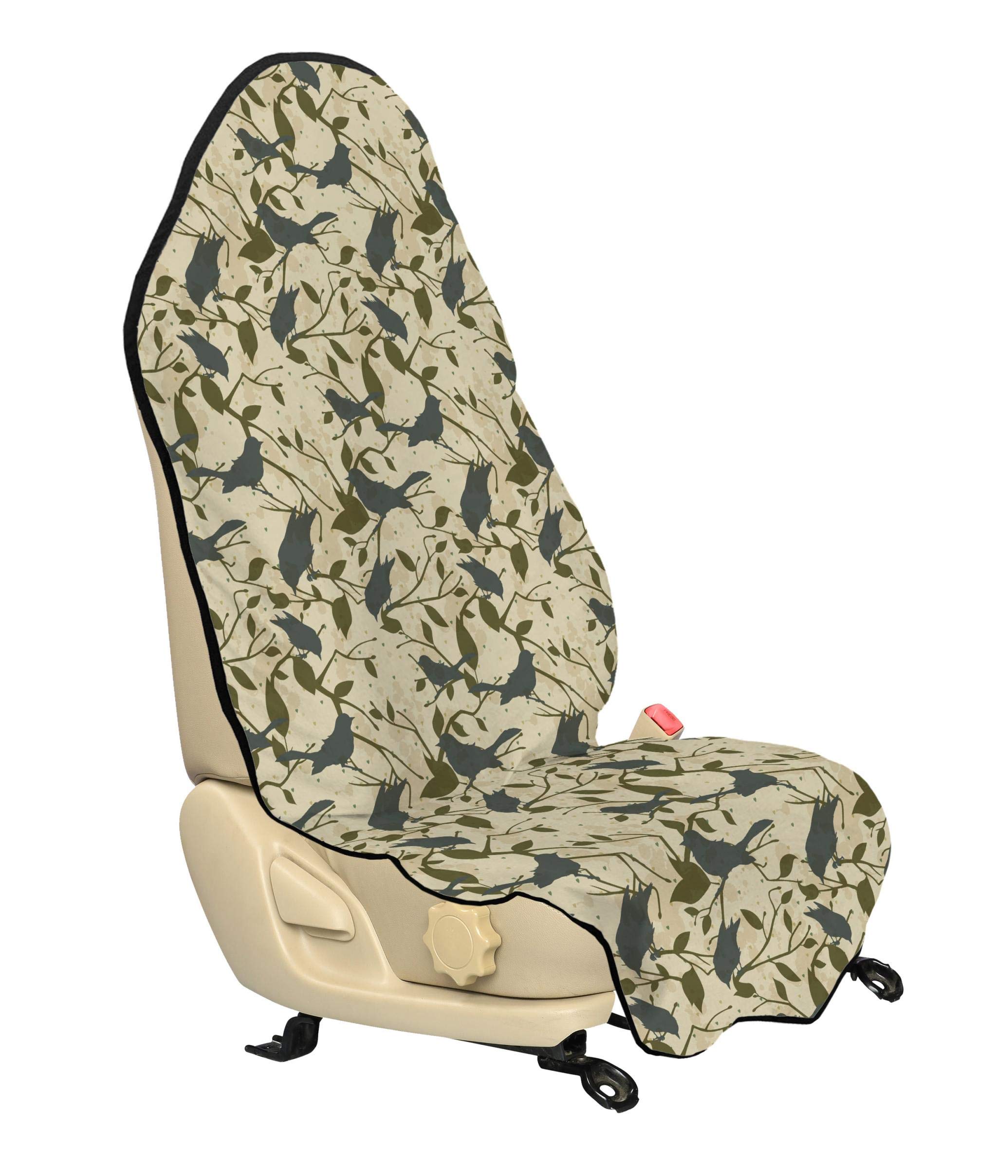 Lunarable Birds Car Seat Hoodie, Crow on Heart Shape Polka Dotted and Grungy Background, Car Seat Cover Protector Non Slip Backing Universal Fit, 30" X 57", Green Brown Blue Grey