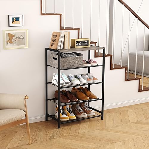 Miniatura 8 de HOMEFORT Organizador de zapatos de 5 niveles, estante de almacenamiento de zapatos de 23 pulgadas para armario, zapatero para entrada, cada nivel se