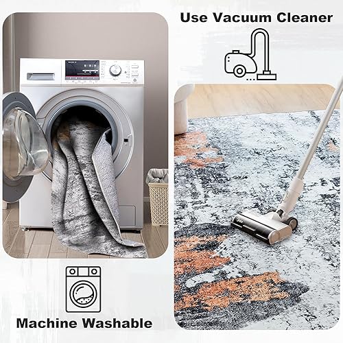 Miniatura 4 de OIGAE Alfombra lavable de 2 x 3 pies, alfombra de entrada pequeña abstracta moderna con respaldo antideslizante, alfombra de entrada frontal para