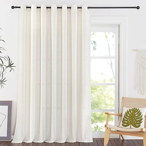 Miniatura 1 de NICETOWN Cortinas de lino para puerta corrediza de vidrio, con ojales, mezcla de lino, semitransparente, tratamiento de ventana de privacidad con