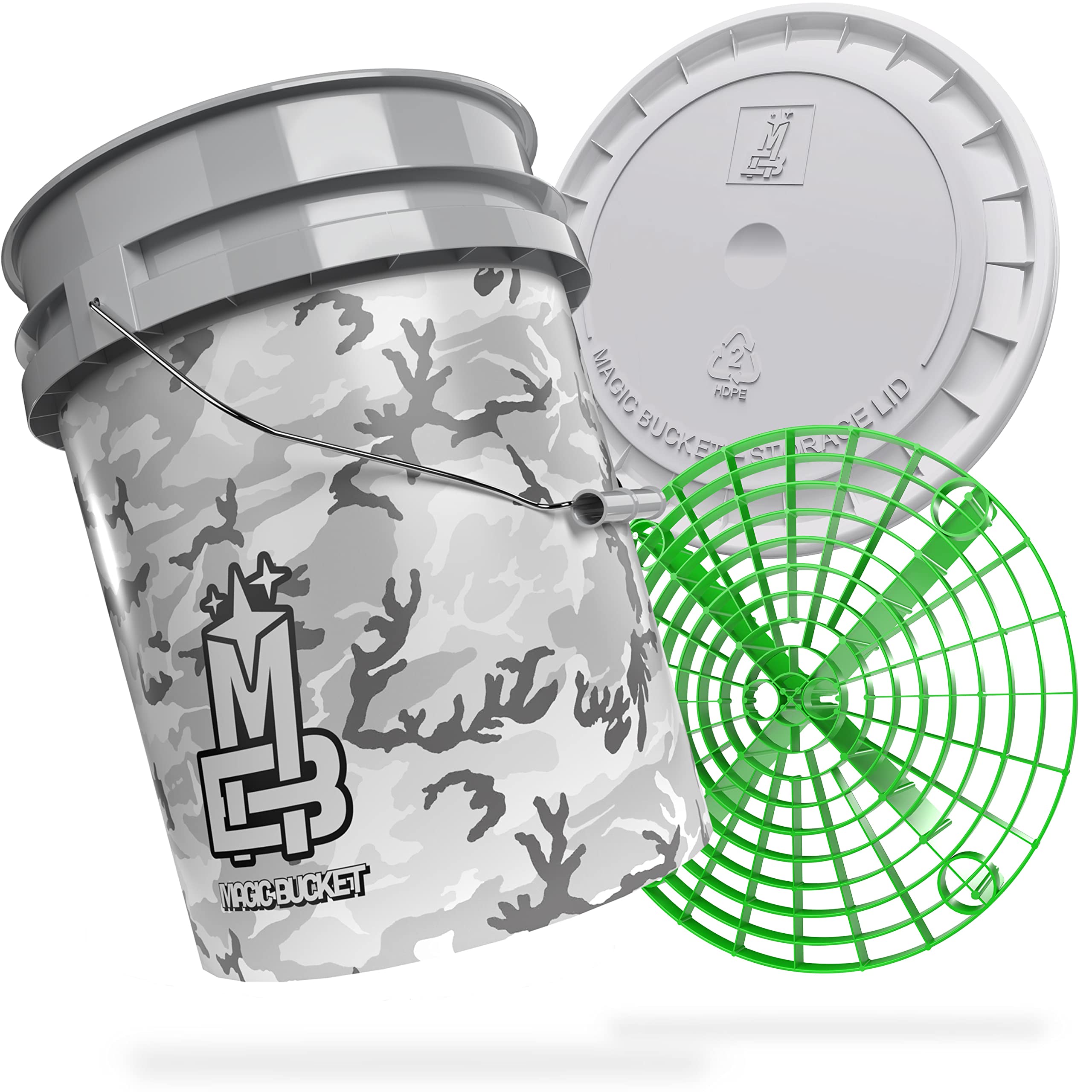 MAGIC BUCKET | Paquete de lavado a mano | Cubo de lavado con tapa de cubo a juego 5 US GALLONS aprox. 20 litros | Con inserto de cubo Grit Guard Colador de suciedad | Set de lavado