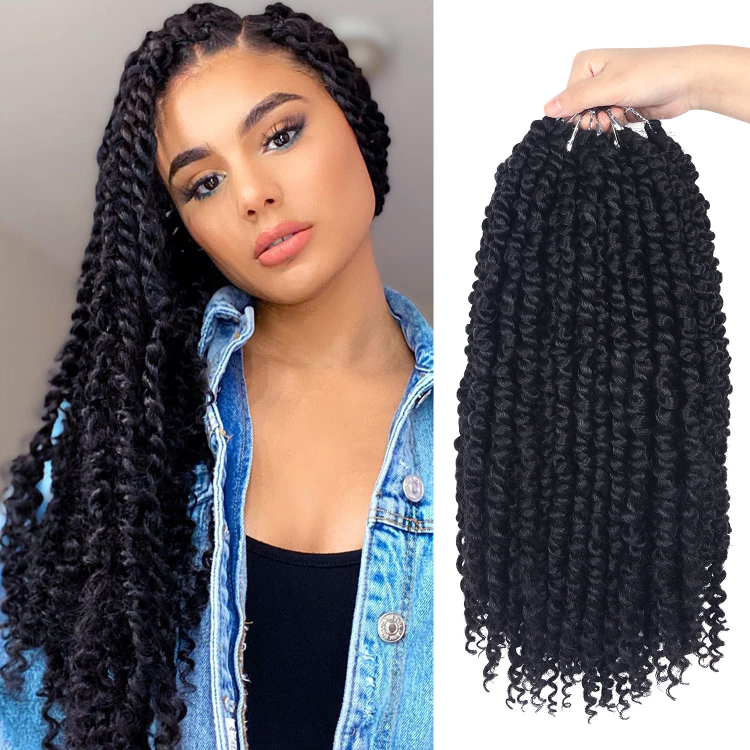 Bileaf Pretwisted Passion Twist Crochet Hair 16 Inch Bohemian Crochet Passion Twist Braids Hair Pre Looped 8 Packs Ombre Off Black