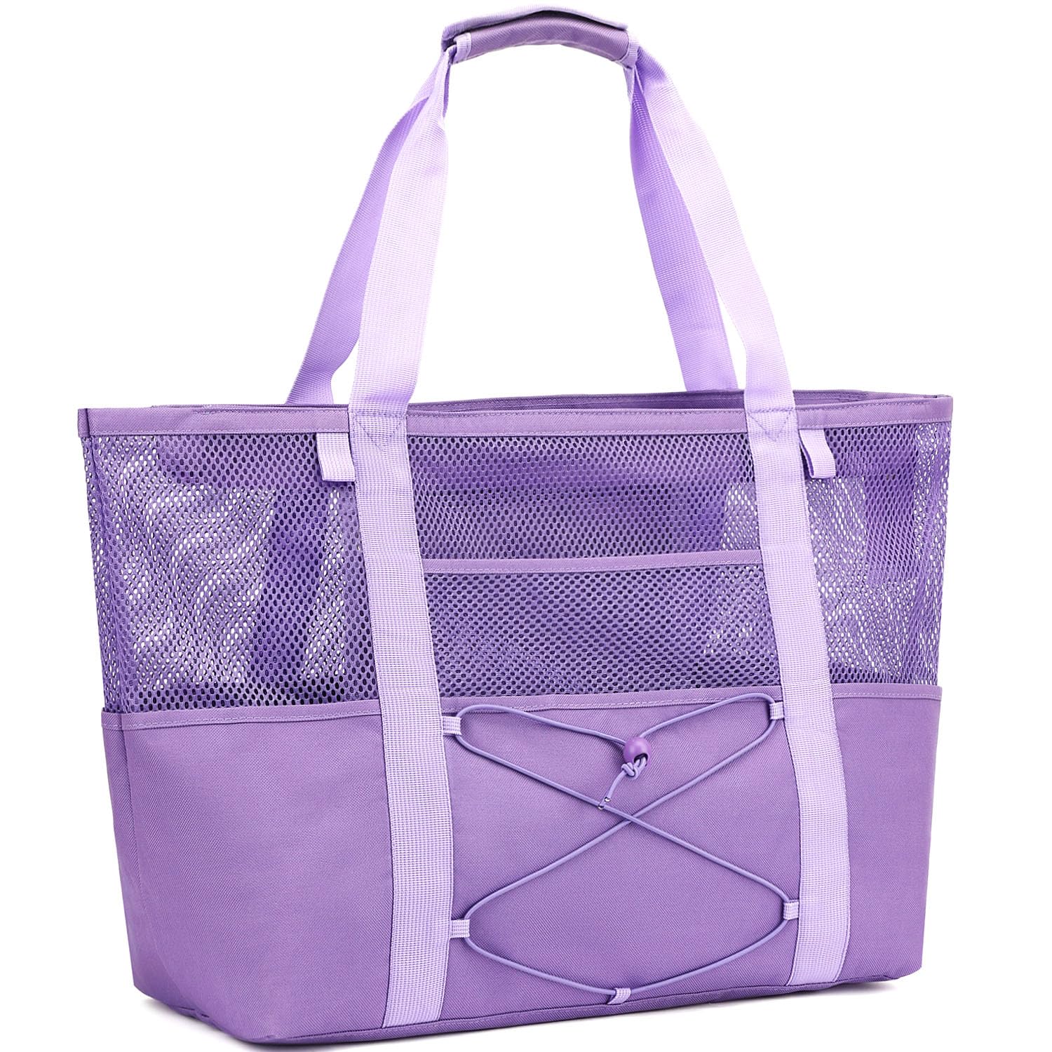 Fammart Mesh Beach Bag for Women, Large Beach Toy Pool Bag with Zipper Pocket, SandProof Cruise Essentials 2026 Family Travel Large, Sandproof - Purple