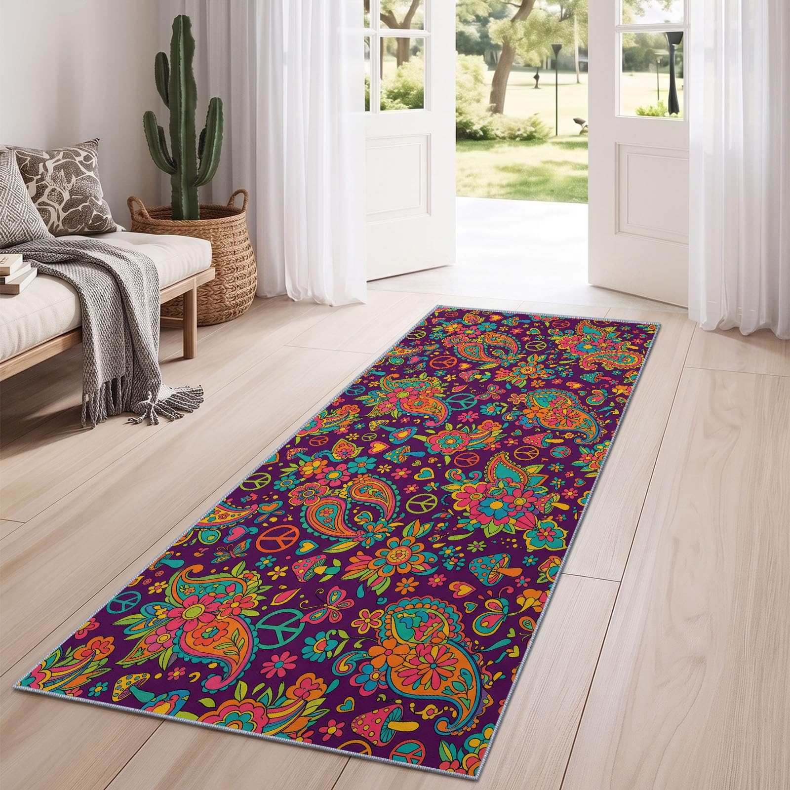 Générique Tapis de Couloir Antidérapant Champignons Bohême 80 x 200 cm