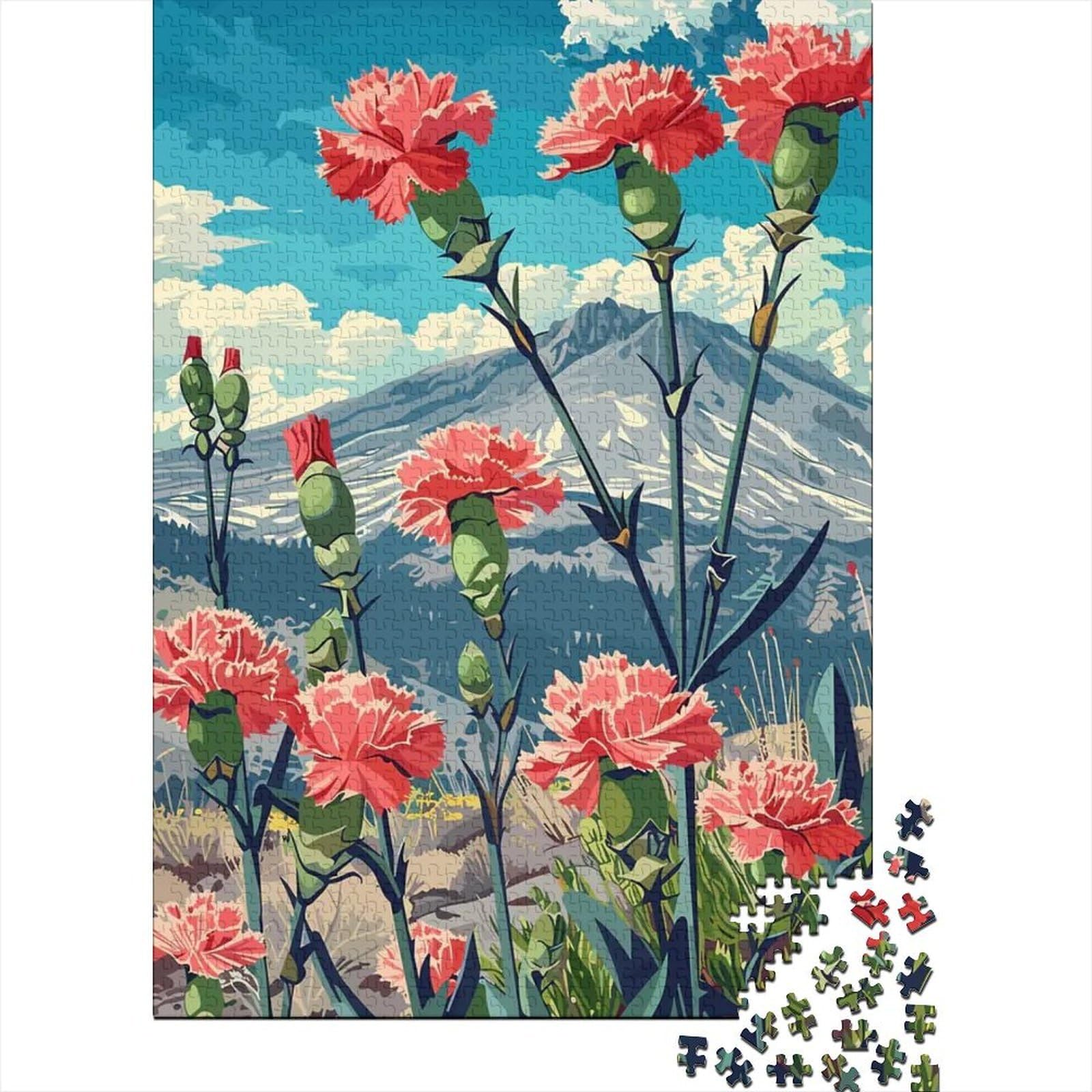 Pink Carnation 1000 Piece Jigsaw Puzzle Paper Adult Mountain Family 60 nan — image 1