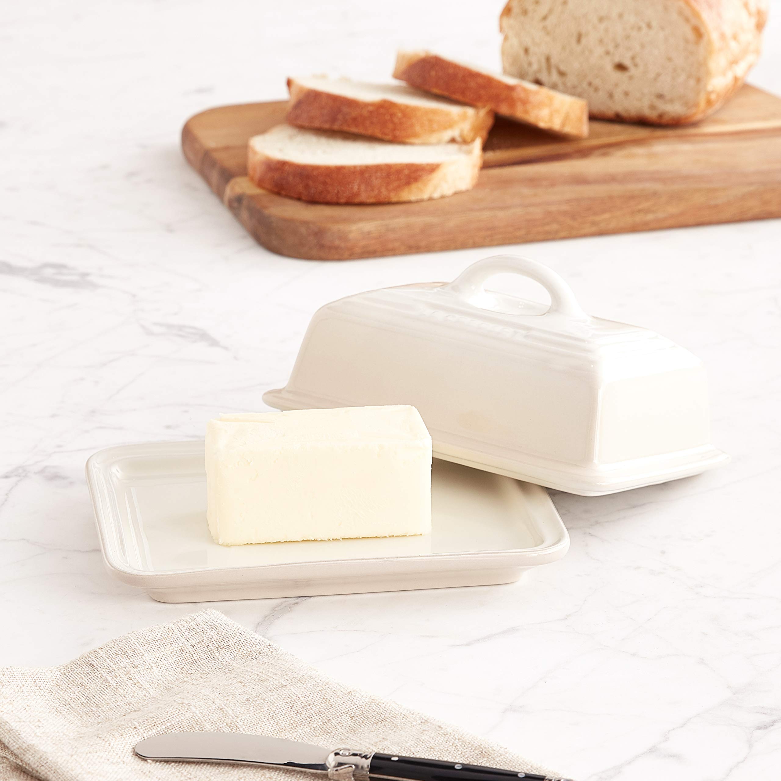 LE CREUSET Steinzeug Butterdose, 900 g, 17 x 12.5 x 9 cm, Meringue