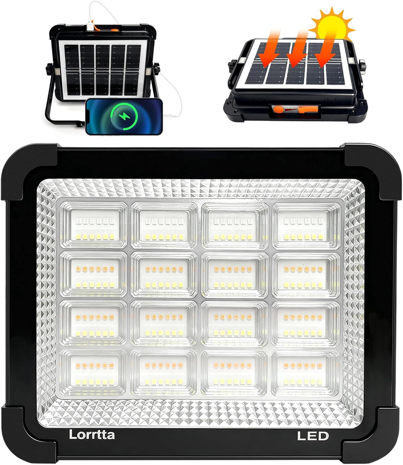 Solar LED Rechargeable Work Light, Portable Light with 5 Modes, Magnetic Work Light with 192 Adjustable Super Bright LEDs, IP65 Waterproof Battery Powered LED Light for Job Site,Camping,Repair