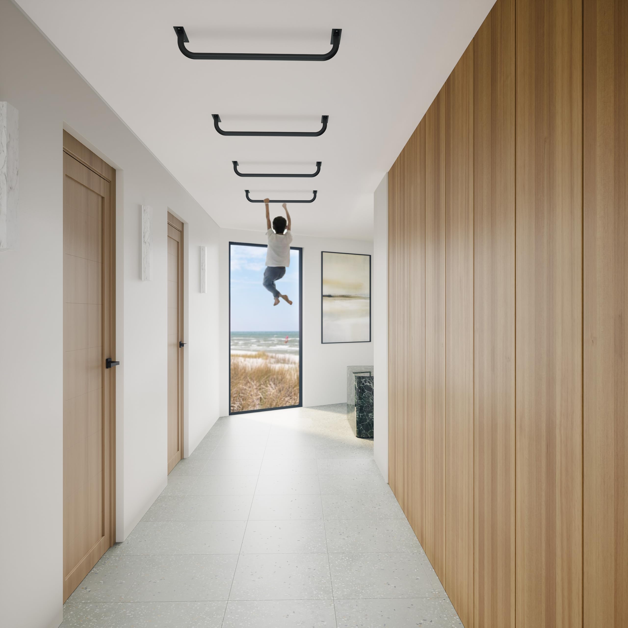 Wand Klimmzugstange, aus Stahl, pulverbeschichtete Pull-Up Bar mit 30 mm Griffdurchmesser, stabile Wandmontage, Schrauben und Kappen inklusive