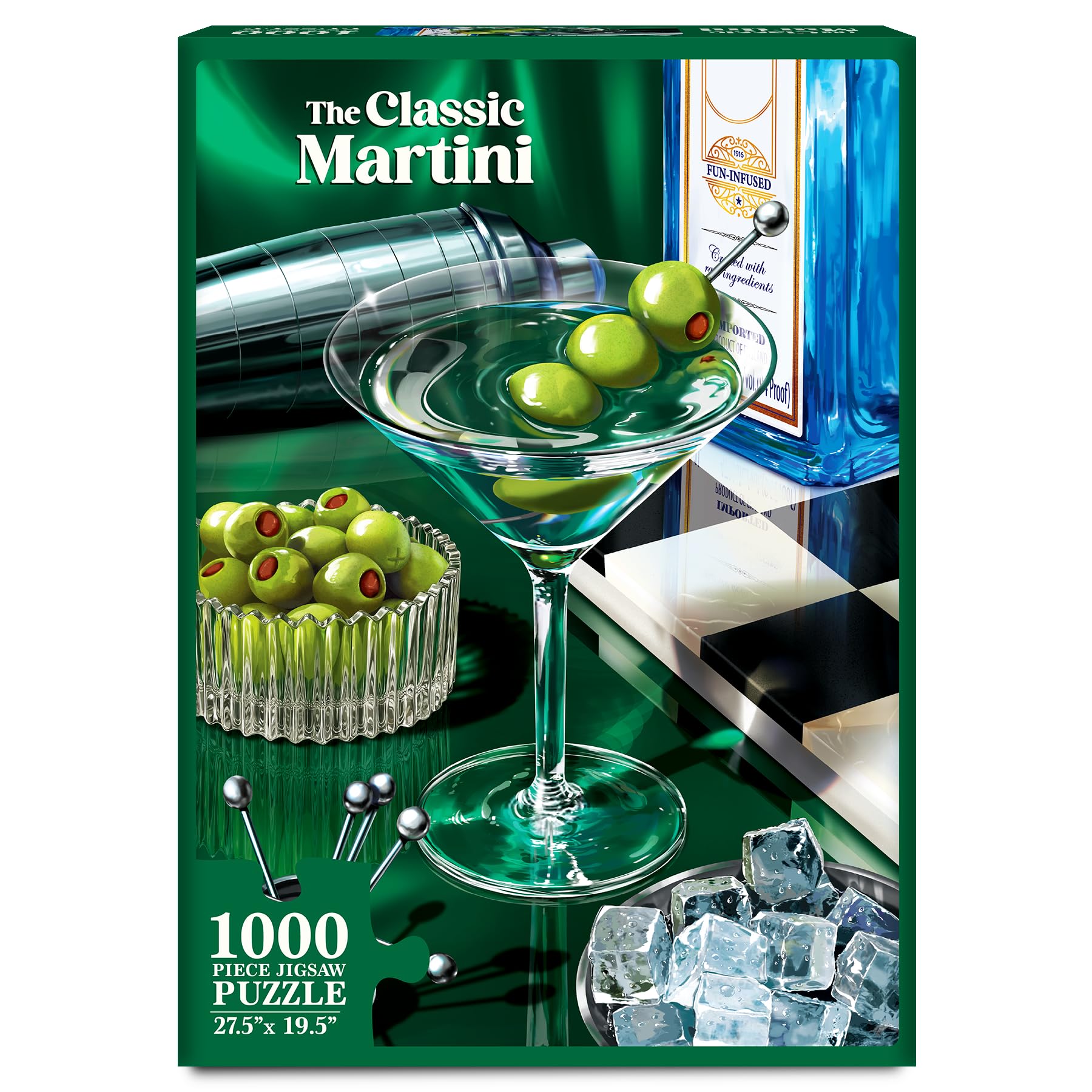 Jigsaw Puzzle 1000 Pieces - The Classic Martini, Cocktail Puzzle for Adults with Full-Size Poster, Brain-Boosting Fun, Includes Sorting Trays, Gifts for Cocktail Lovers, Finished Size 27.5" x 19.5"-image-3