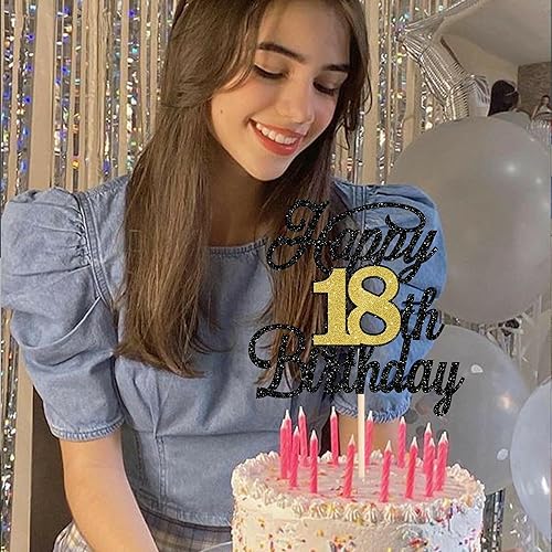 Miniatura 3 de Rsstarxi 1 paquete de 1 decoración para pastel de cumpleaños 18 con purpurina para 18 fabulosas decoraciones de tartas de Hello 18 Cheers to 18