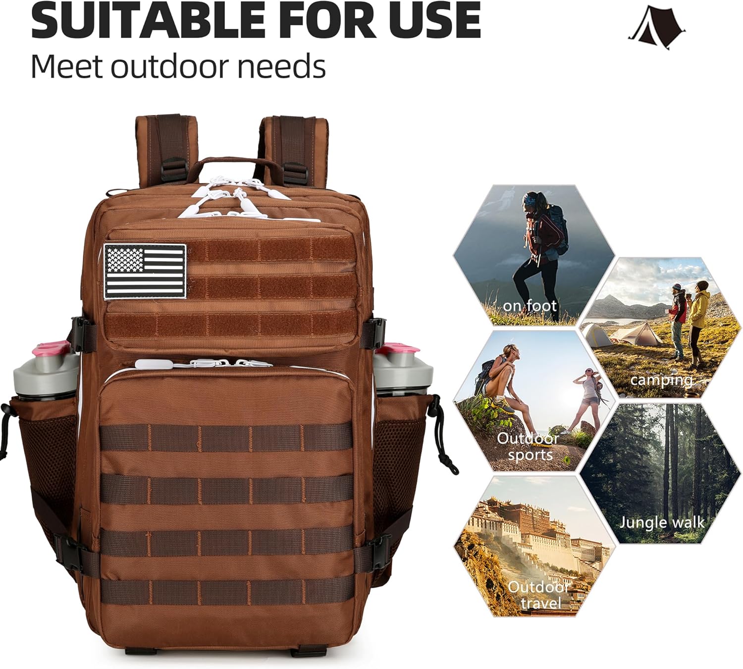 45L Tactical Assault Backpack 3 day assault pack with Molle Waterproof backpack Rucksack for Tactical Backpacks (Dark brown) - Image 5