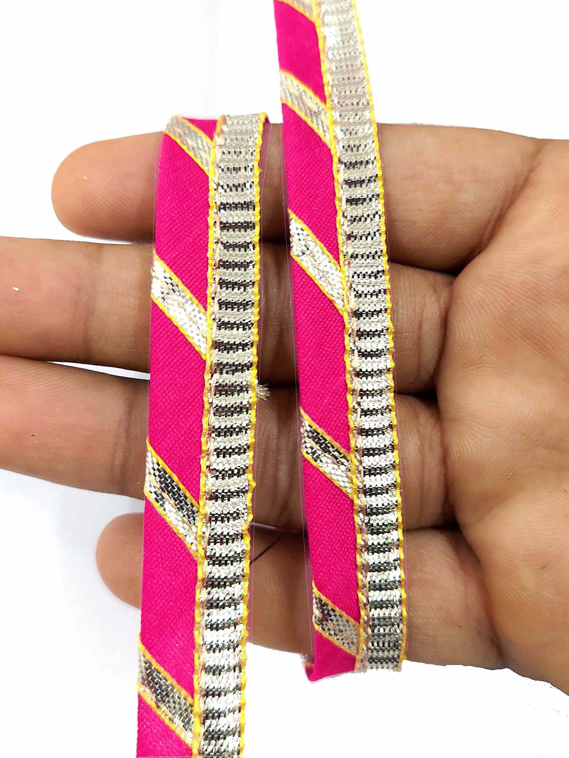 Mezin Gota Patti Piping Zari Cord Lace Border Material for Anarkali Suits, Dupatta, Bridal Dresses, Neck Designs, Saree, Lehengas, Palazzo, Blouse- 9 Meter (Pink-Rani)