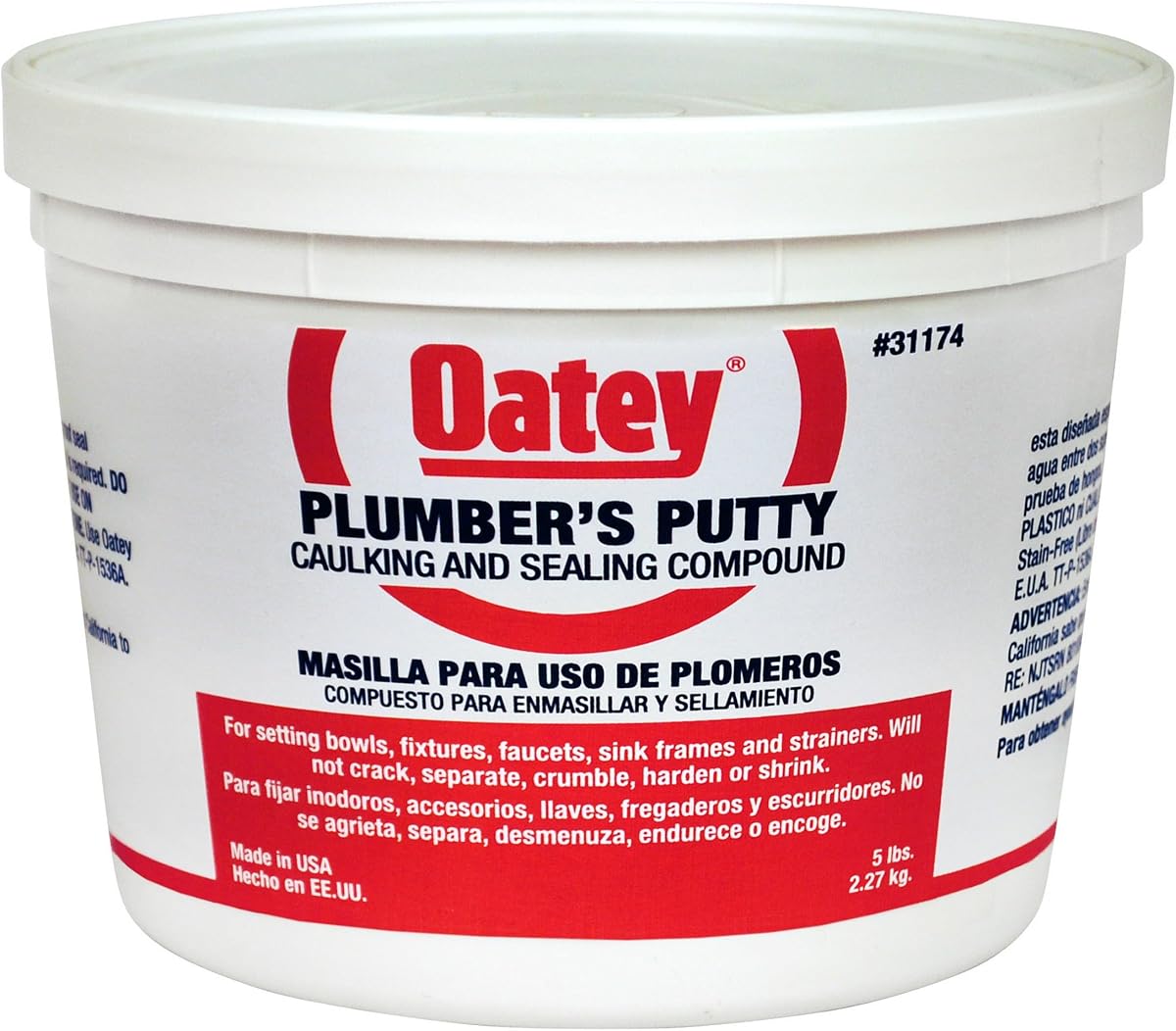 Oatey 31174 Masilla de plomería flexible de 5 lb