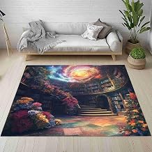 Fantasy Library Washable Rug Magic Galaxy Rugs for Bedroom Floral Bookshelf Carpet for Living Room Soft Rug Flannel Indoor Outdoor Rugs for Kitchen Bathroom Home Decor 4x6 Ft