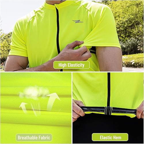 Miniatura 4 de Przewalski Camiseta de ciclismo para hombre, manga corta, cremallera completa, con 3 bolsillos traseros, transpirable