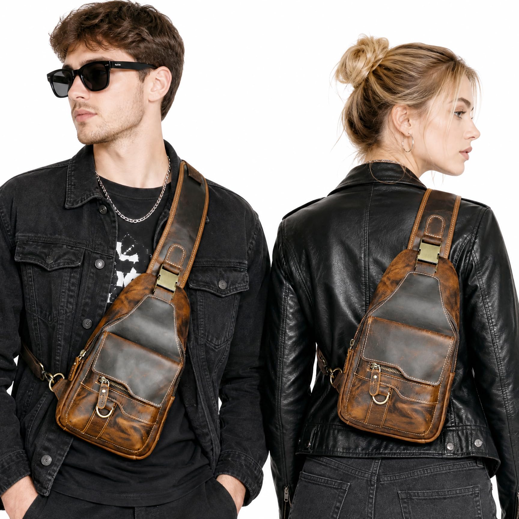 Gruby szalony koń skórzana trójkątna torba na ramię crossbody torba podróżna na jedno ramię plecak na co dzień dla mężczyzn mężczyzn 3028, 100% prawdziwa skóra-8013 kawa, m