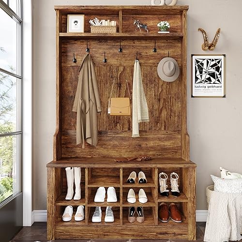Miniatura 2 de ItaarHallTreeEntrywayBench Shoe Bench EntrywayBench with CoatRack and10AdjustableShoeStorageBrown