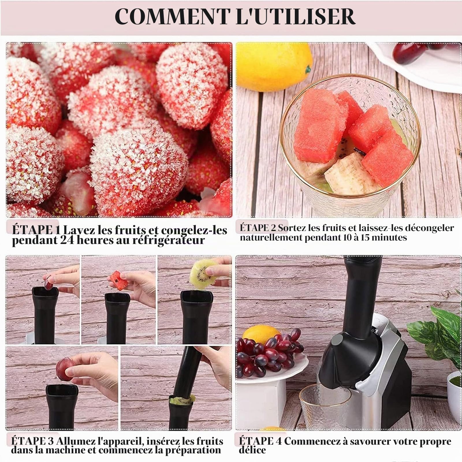 Sorbetière électrique pour desserts glacés faits maison, glaces à l'italienne, sorbets et yaourts glacés, facile à utiliser et friandises saines pour toute la famille