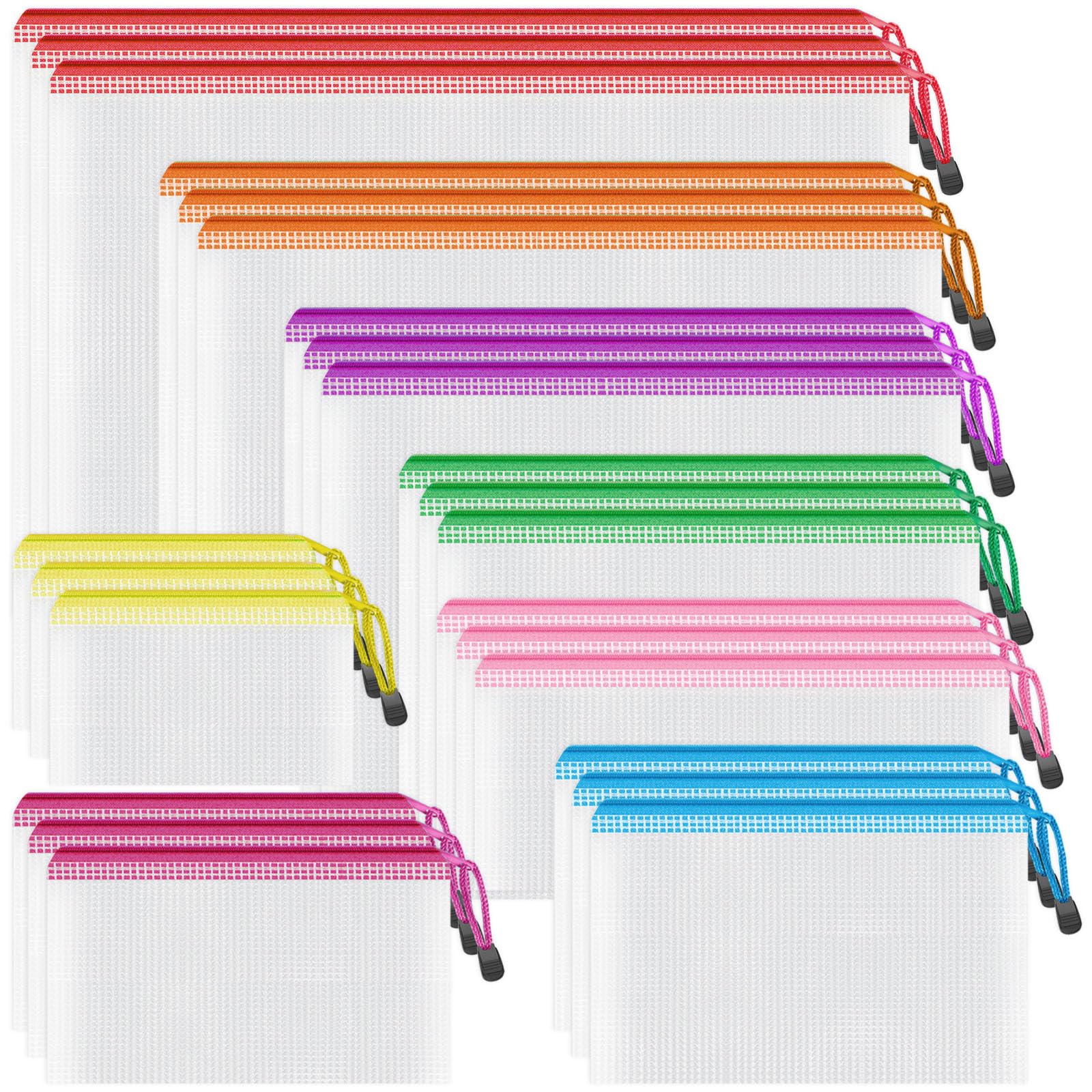 Smarpau 24pcs Mesh Zipper Pouch, 8 Sizes 8 Colors Plastic Zipper Bags for Organizing, Multipurpose Waterproof Zipper Document Pouches for Office, Travel, Home Board Game Storage — image 1